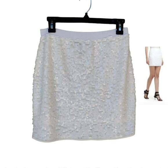 BCBG MaxAzria Percy Off White Sequin Bodycon Stretch Mini Skirt Size M - Picture 1 of 12